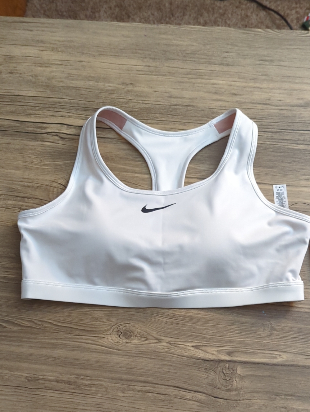 Nike White Racerback Sports Bra with Black Swoosh